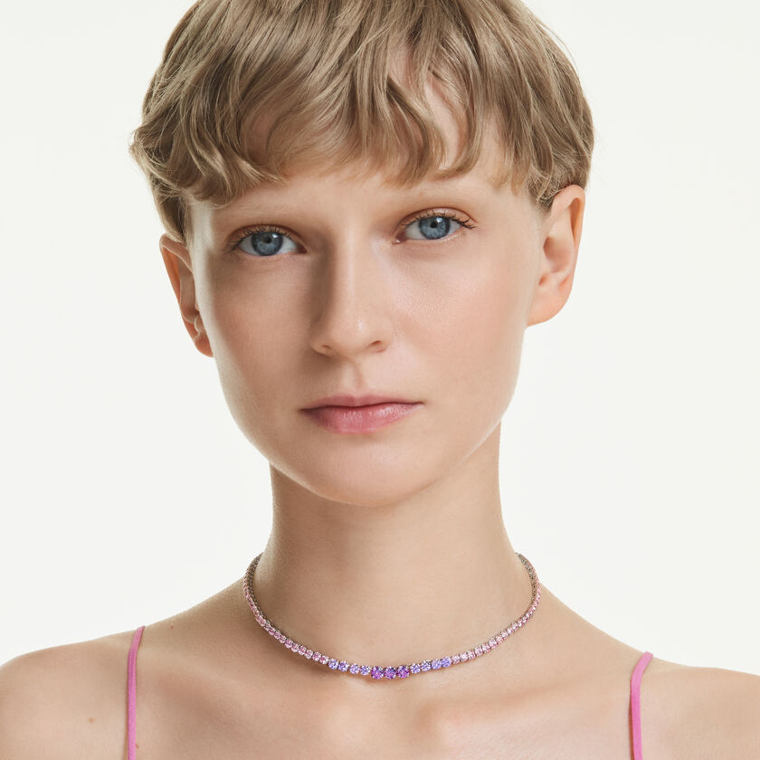 swarovski عقد matrix tennis، قطع مستدير متدرج، ألوان متعددة، طلاء روديوم
