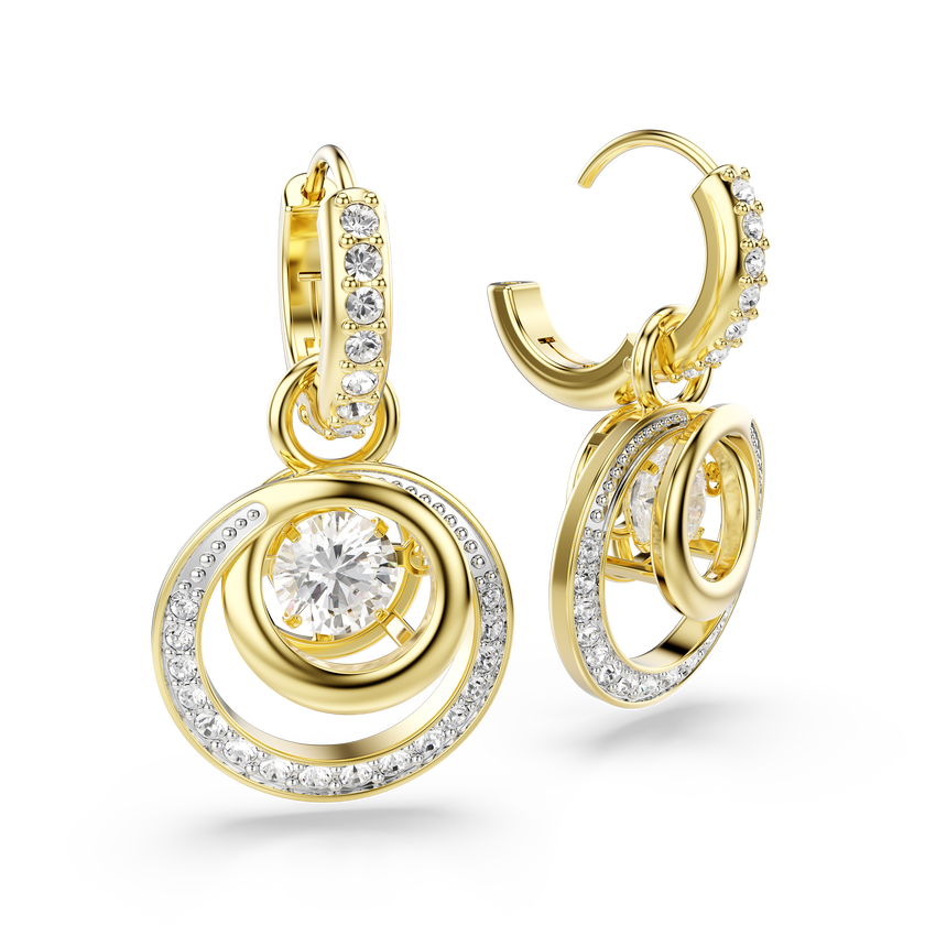 swarovski أقراط متدلية hyperbola، قطع مستدير، لون أبيض، طلاء باللون الذهبي
