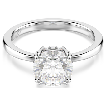 swarovski خاتم كوكتيل stilla، قطع مستدير، لون أبيض، لمسة نهائية باللون الفضي