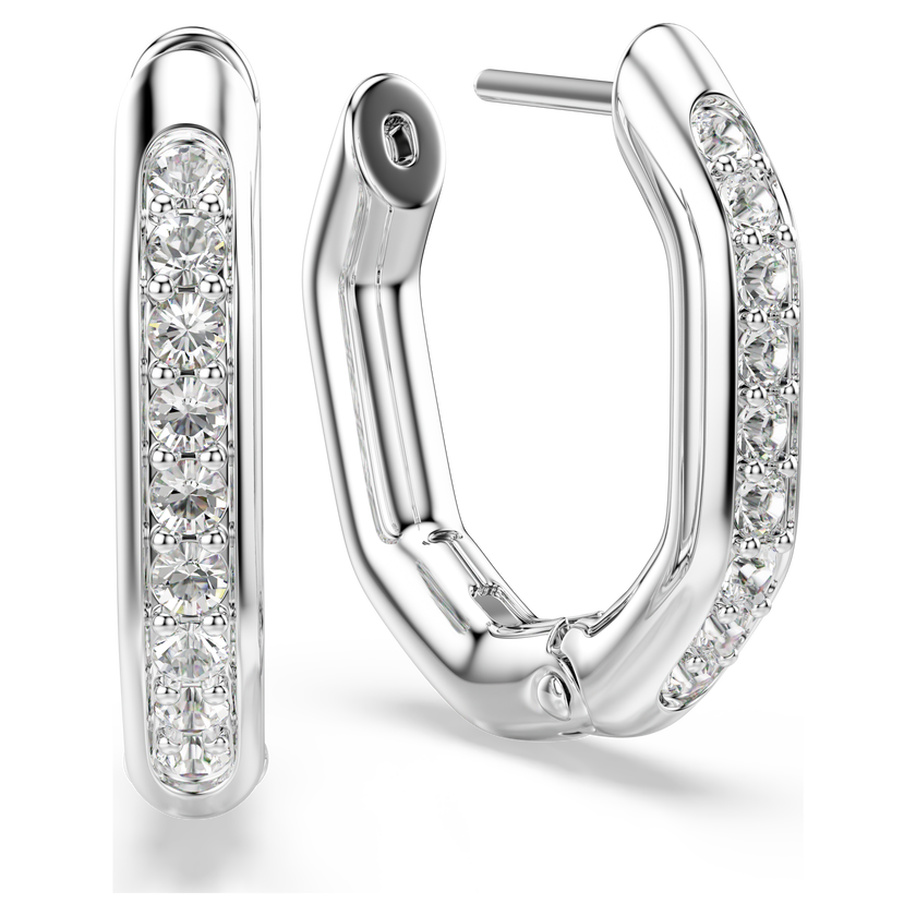 swarovski أقراط حلقية dextera، شكل مثمن، قطع مستدير، لون أبيض، طلاء روديوم
