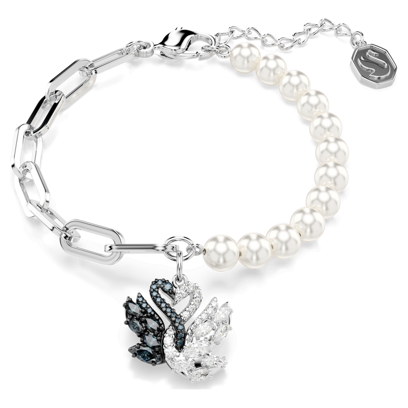 swarovski سوار swan، لآلئ كريستال، شكل بجعة، لون أسود، طلاء روديوم
