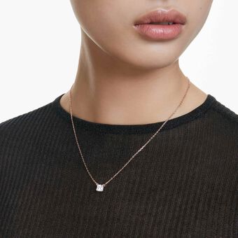 swarovski قلادة stilla، قطع مربع، لون أبيض، طلاء باللون الذهبي الوردي