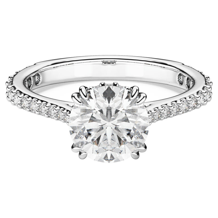 swarovski خاتم كوكتيل stilla، قطع مستدير، أحجار كريستال صغيرة متراصة، لون أبيض، لمسة نهائية باللون الفضي