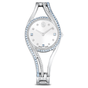 swarovski hyperbola bangle watch swiss made metal bracelet blue stainless steel