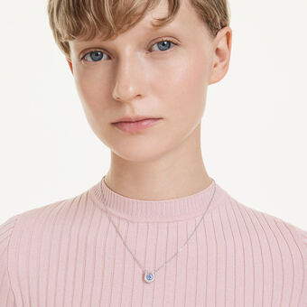 swarovski قلادة symbolica، قطع مستدير، أحجار كريستال صغيرة متراصة، شكل حدوة حصان، لون أزرق، طلاء روديوم