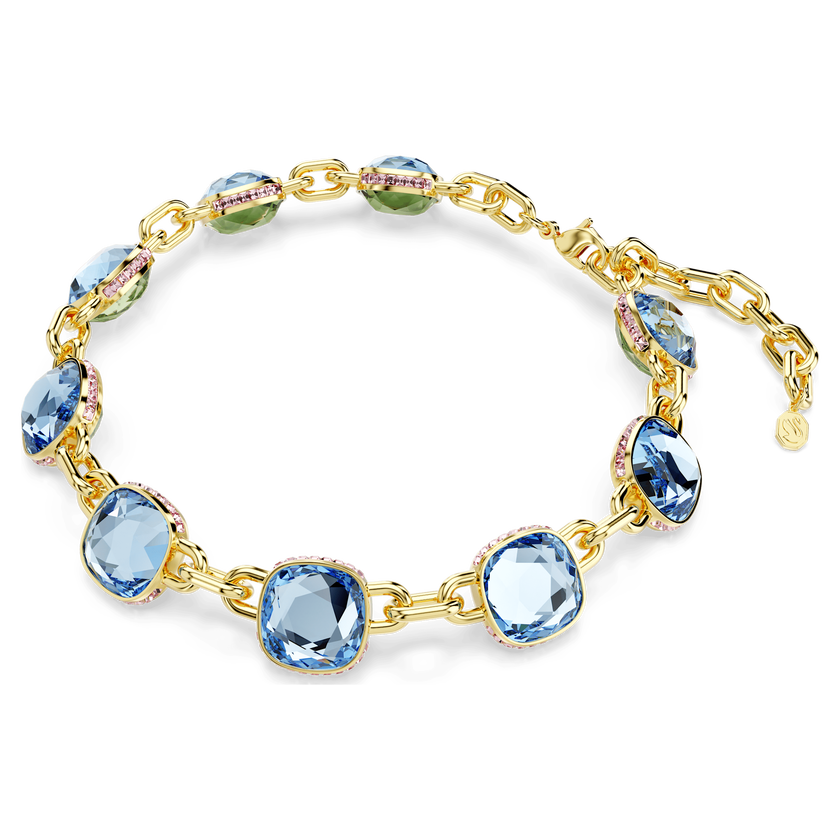 swarovski عقد choma tennis، قطع على شكل وسادة، لون أزرق، طلاء باللون الذهبي