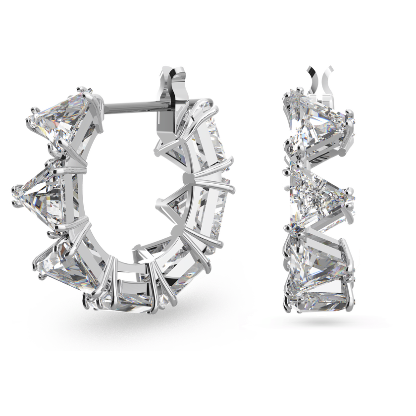 swarovski أقراط حلقية matrix، قطع مثلث، حجم صغير، لون أبيض، طلاء روديوم