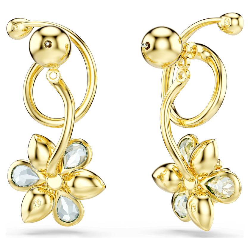 swarovski أقراط متدلية idyllia، تصميم غير متماثل، قطع متنوع، شكل زهرة، ألوان متعددة، طلاء باللون الذهبي