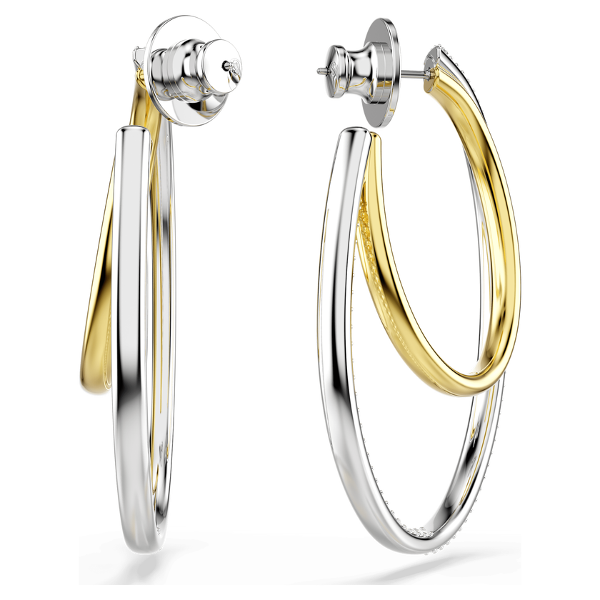 swarovski أقراط حلقية hyperbola، قطع مستدير، حجم متوسط، لون أبيض، لمسة نهائية من معادن مختلطة