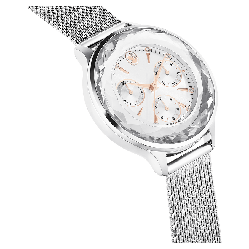 swarovski ساعة nova chrono، صناعة سويسرية، سوار معدني، لون فضي، إستانلس ستيل