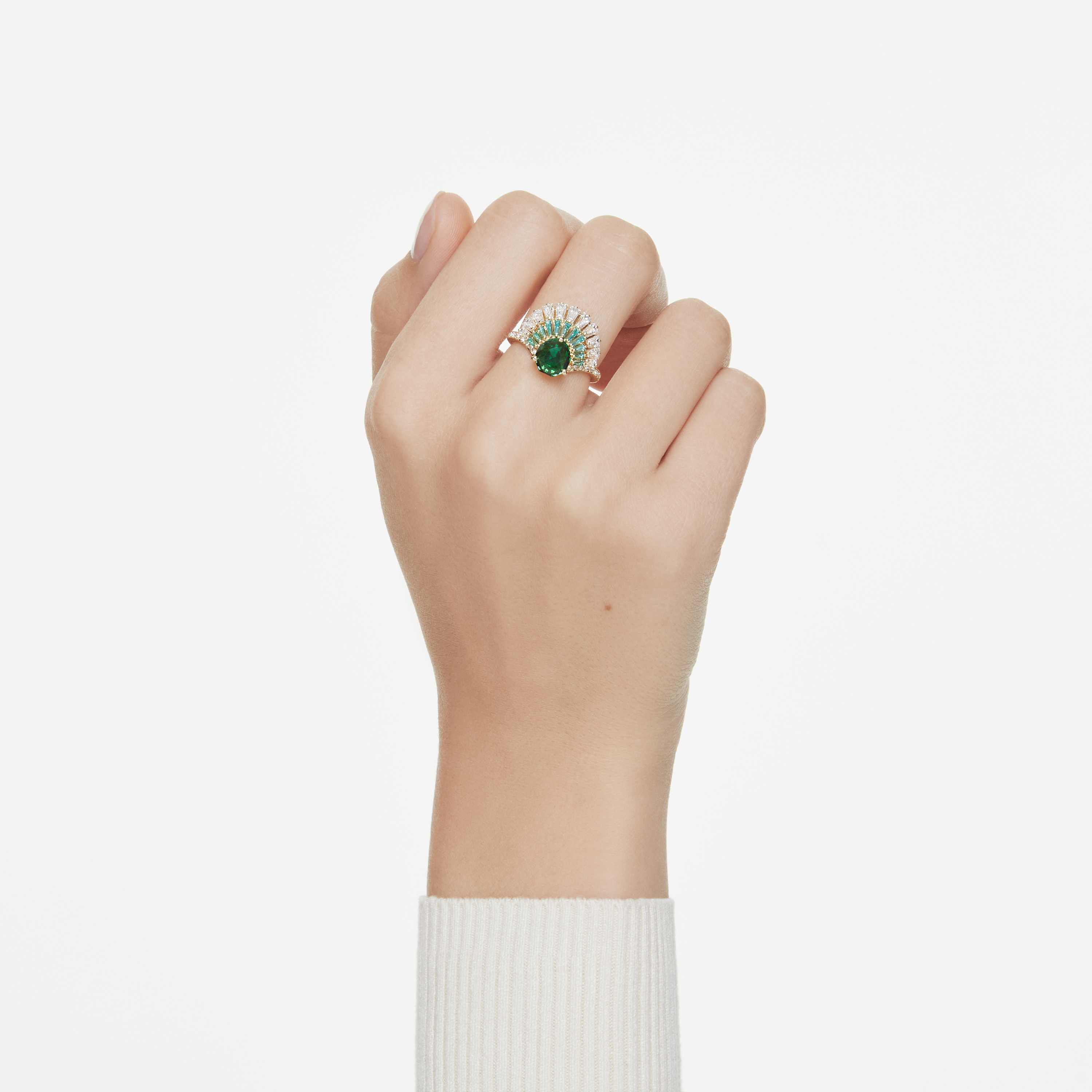 swarovski خاتم idyllia، قطع متنوع، شكل صدفة، لون أخضر، طلاء باللون الذهبي