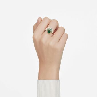 swarovski خاتم idyllia، قطع متنوع، شكل صدفة، لون أخضر، طلاء باللون الذهبي