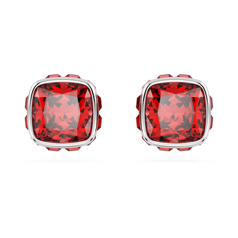 swarovski أقراط دبوسية birthstone، قطع مربع، شهر يوليو، لون أحمر، طلاء روديوم