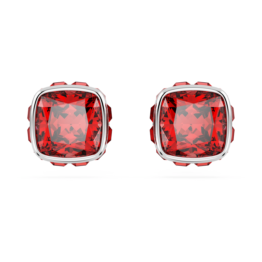 swarovski أقراط دبوسية birthstone، قطع مربع، شهر يوليو، لون أحمر، طلاء روديوم