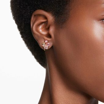 swarovski أقراط بمشبك gema، قطع متنوع، شكل زهرة، لون وردي، طلاء بلون ذهبي