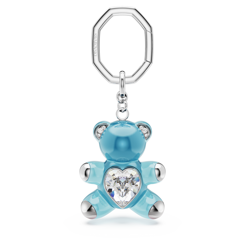 swarovski حلقة المفاتيح teddy، شكل دب، لون أزرق، طلاء روديوم