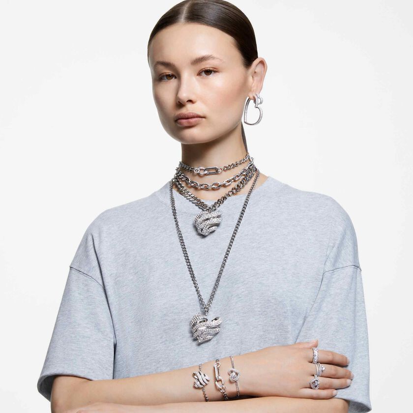 swarovski عقد dextera، مزدان بكريستالات متراصة، تصميم متميز، حلقات متنوعة، لون أبيض، طلاء روديوم