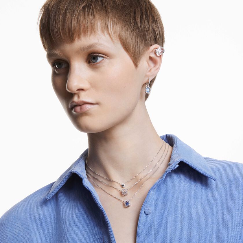 swarovski عقد una، قطع مثمن، لون أزرق، طلاء روديوم