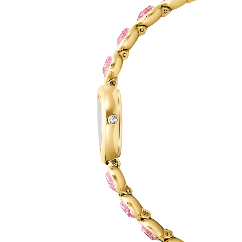 swarovski ساعة idyllia على شكل قلب، سوار كريستال، لون وردي، لمسة نهائية باللون الذهبي