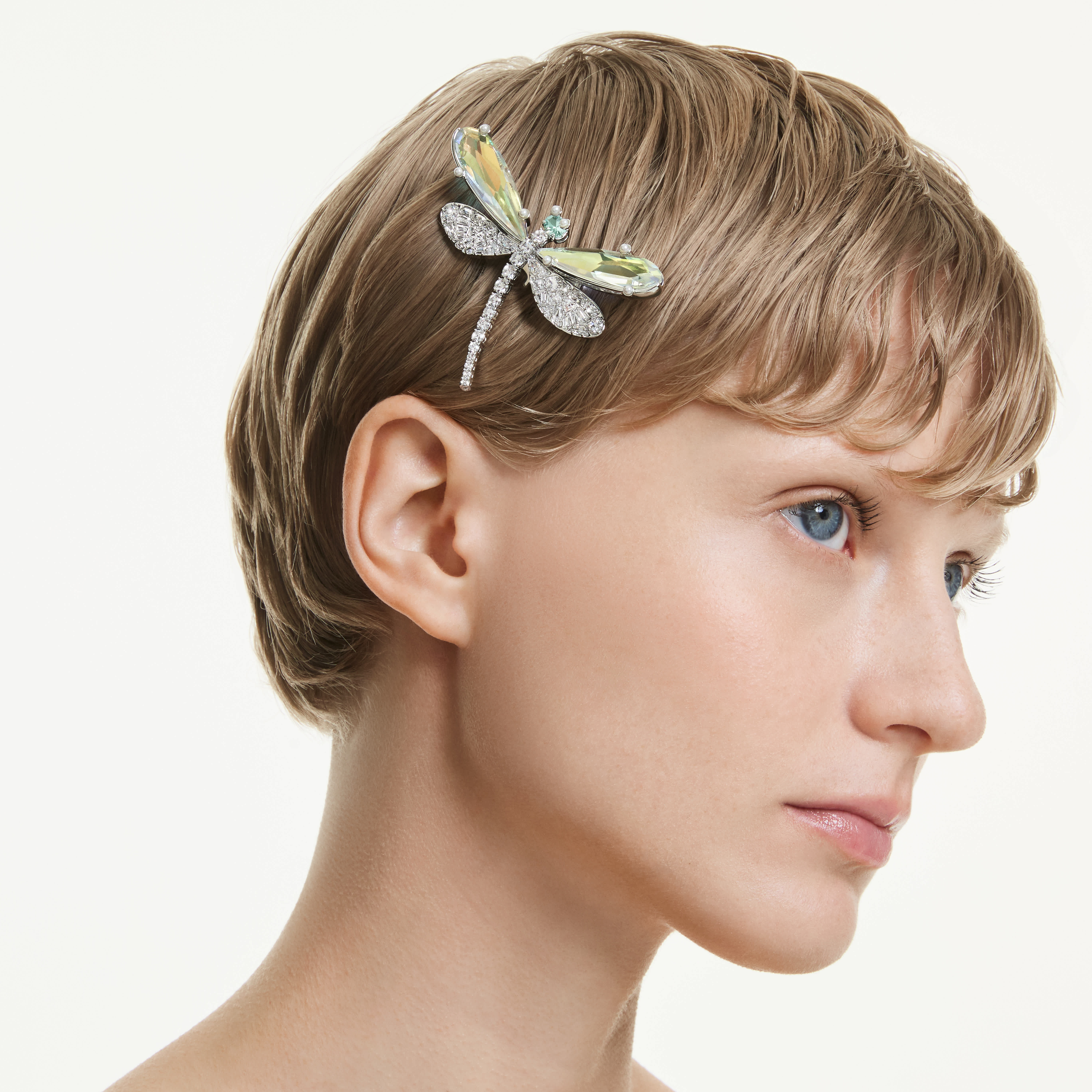 بروش وإكسسوار للشعر ariana grande x swarovski، قطع متنوع، شكل يعسوب، لون أخضر، طلاء روديوم