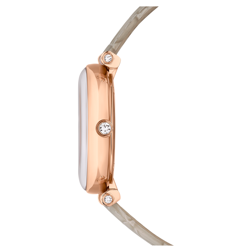 swarovski ساعة crystalline wonder، صناعة سويسرية، سوار جلد، لون بيج، لمسة نهائية بلون ذهبي وردي
