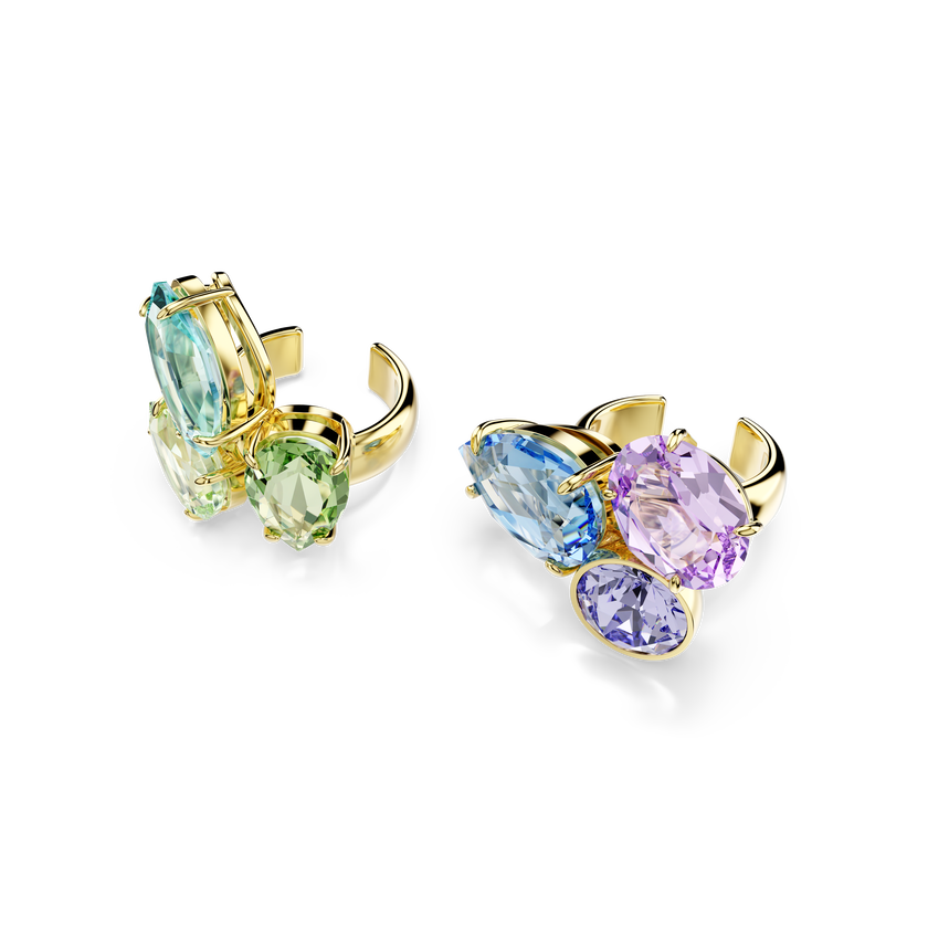 swarovski حلية للأذن gema، تصميم غير متماثل، قطع متنوع، ألوان متعددة، طلاء باللون الذهبي