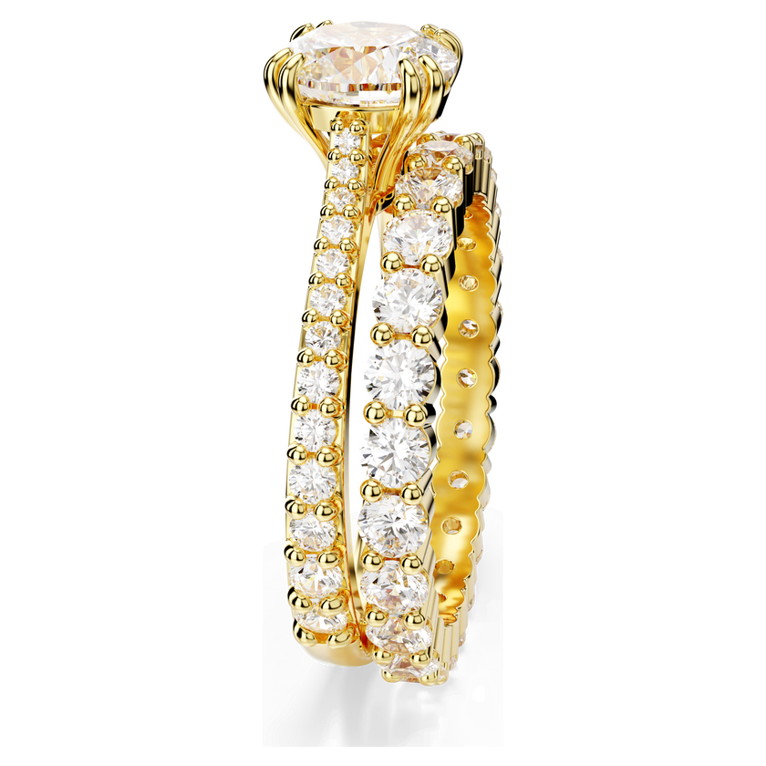 swarovski خاتم stilla، طقم من قطعتين، قطع مُستدير، لون أبيض، لمسة نهائية من الذهب عيار 18 قيراط