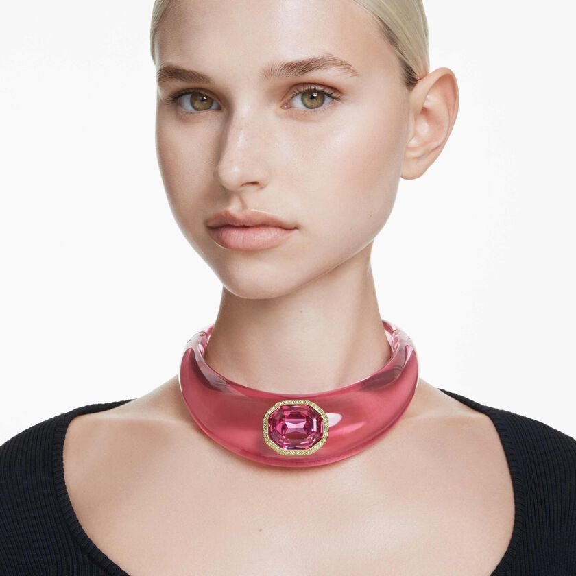 swarovski عقد شوكر dulcis، قطع مثمن، أحجار كريستال صغيرة متراصة، لون وردي، طلاء باللون الذهبي