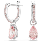 swarovski attract drop earrings pear cut pink rhodium plated