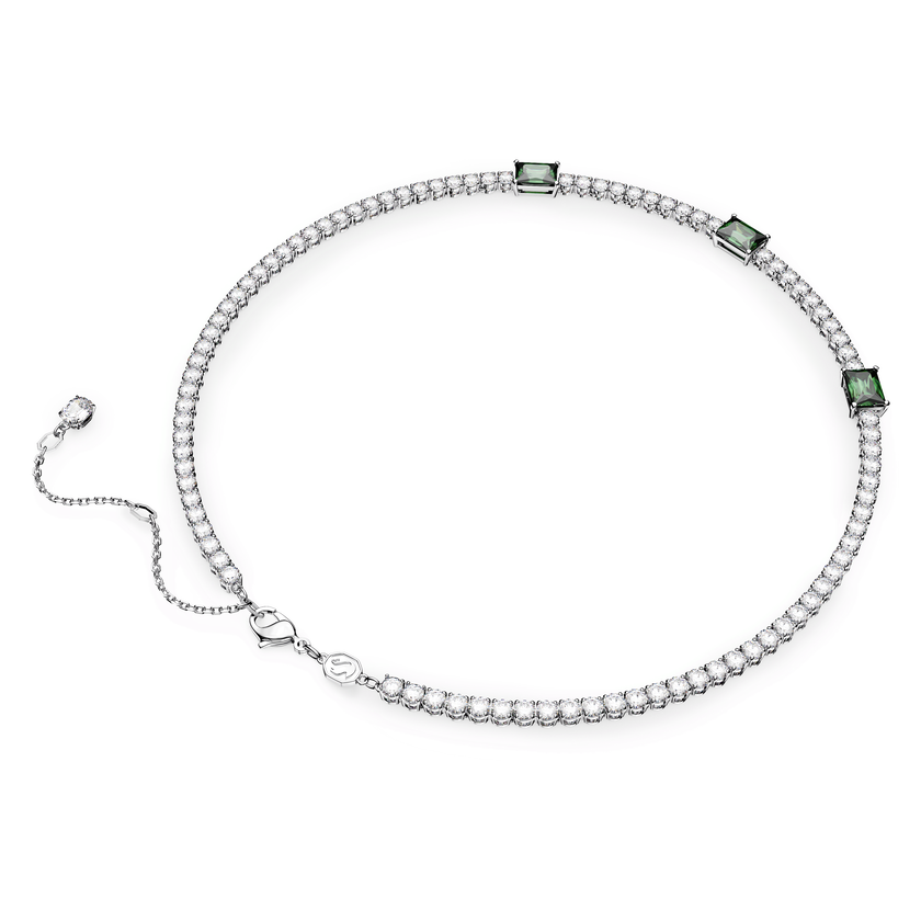 swarovski عقد matrix tennis، قطع متنوع، لون أخضر، طلاء روديوم