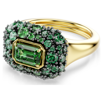 swarovski خاتم كوكتيل sublima، قطع مثمن، لون أخضر، لمسة نهائية من الذهب عيار 18 قيراط