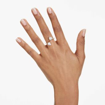 swarovski خاتم مفتوح mesmera attract، قطع على شكل قلب، صف من أحجار الكريستال الصغيرة المتراصة، شكل قلب، لون أبيض، طلاء باللون الذهبي