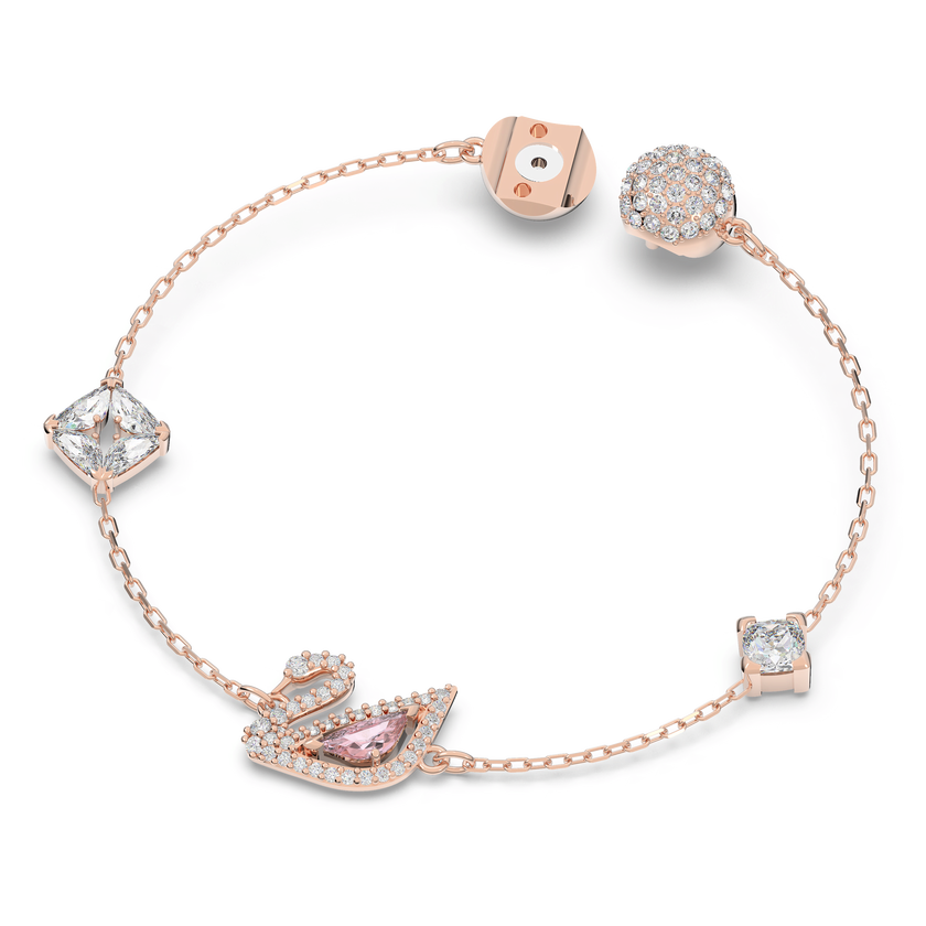 swarovski سوار swan، قفل مغناطيس، على شكل بجعة، لون وردي، طلاء ذهبي وردي