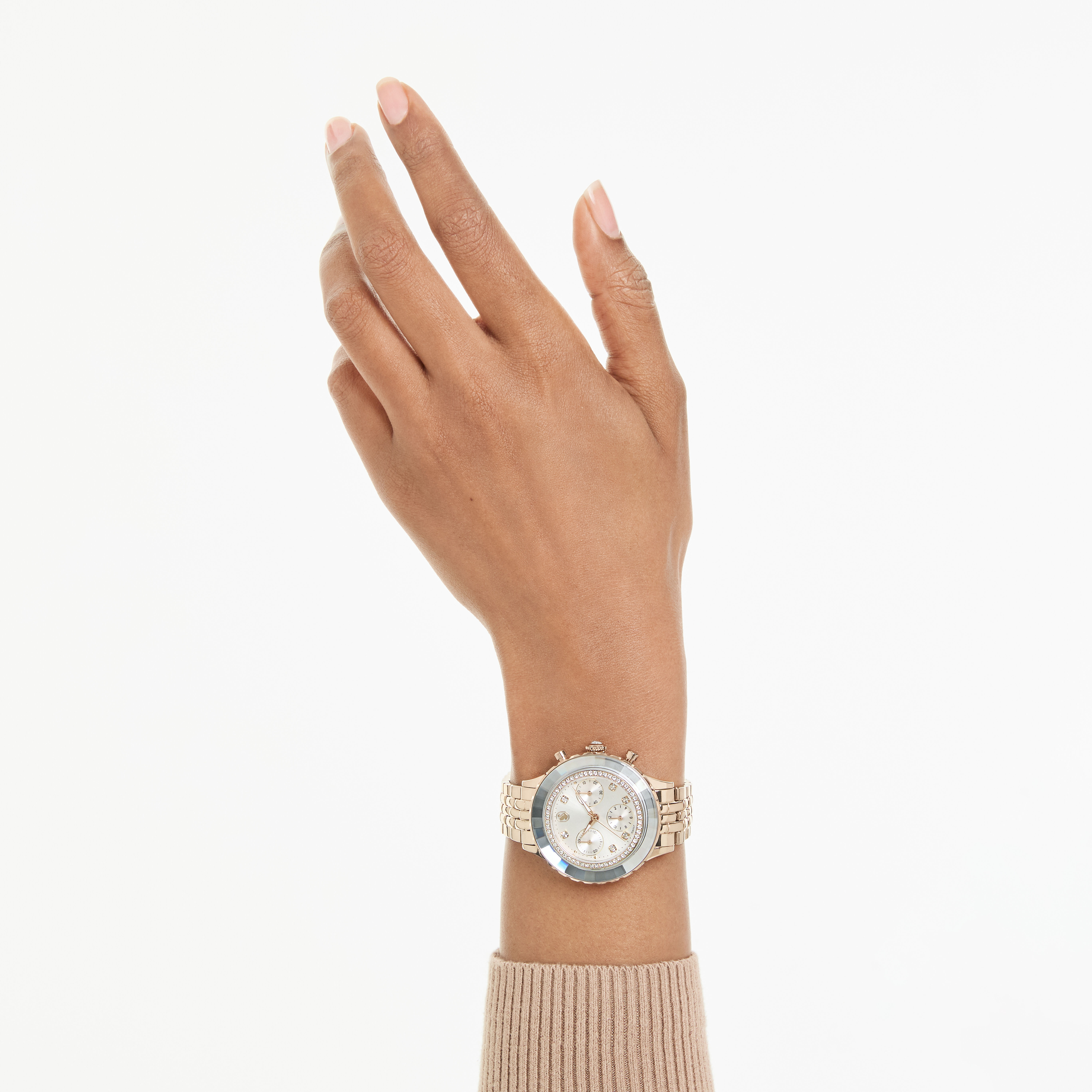 swarovski ساعة octea chrono، صناعة سويسرية، سوار معدني، لون ذهبي، لمسة نهائية بلون شامبين ذهبي