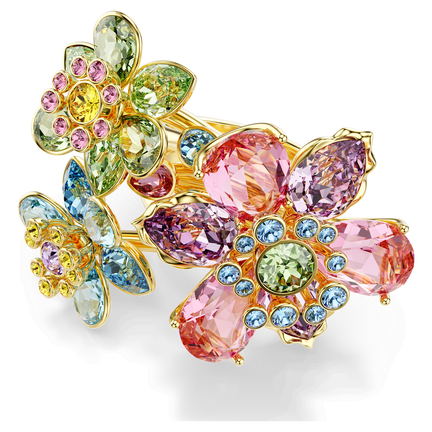 swarovski خاتم idyllia، قطع متنوع، شكل زهرة، ألوان متعددة، طلاء باللون الذهبي
