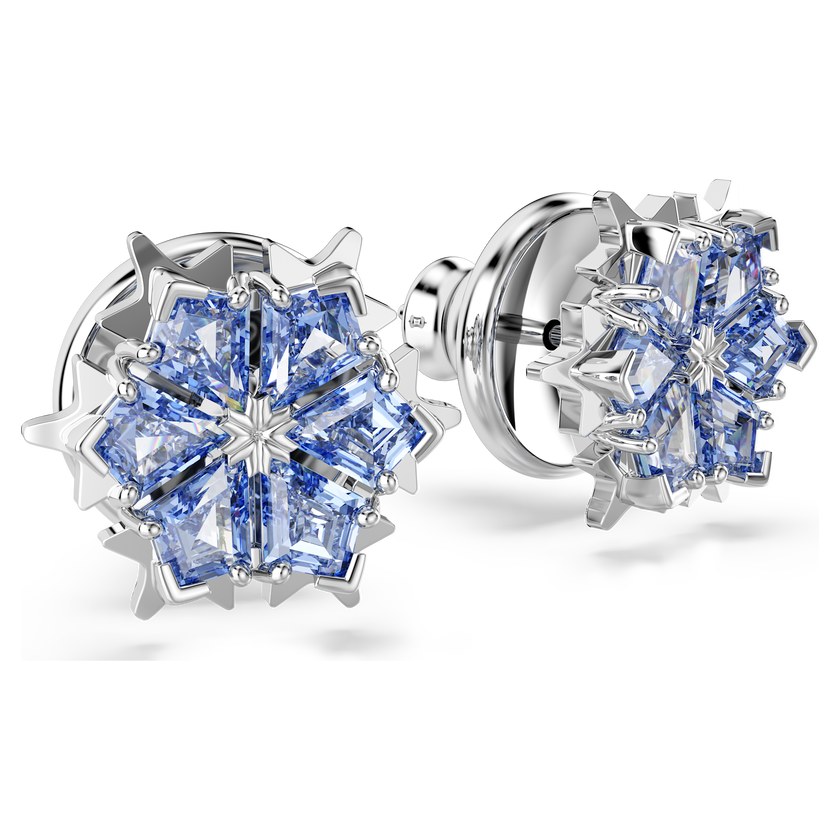 swarovski أقراط دبوسية magic، شكل دفة ثلج، لون أزرق، طلاء روديوم