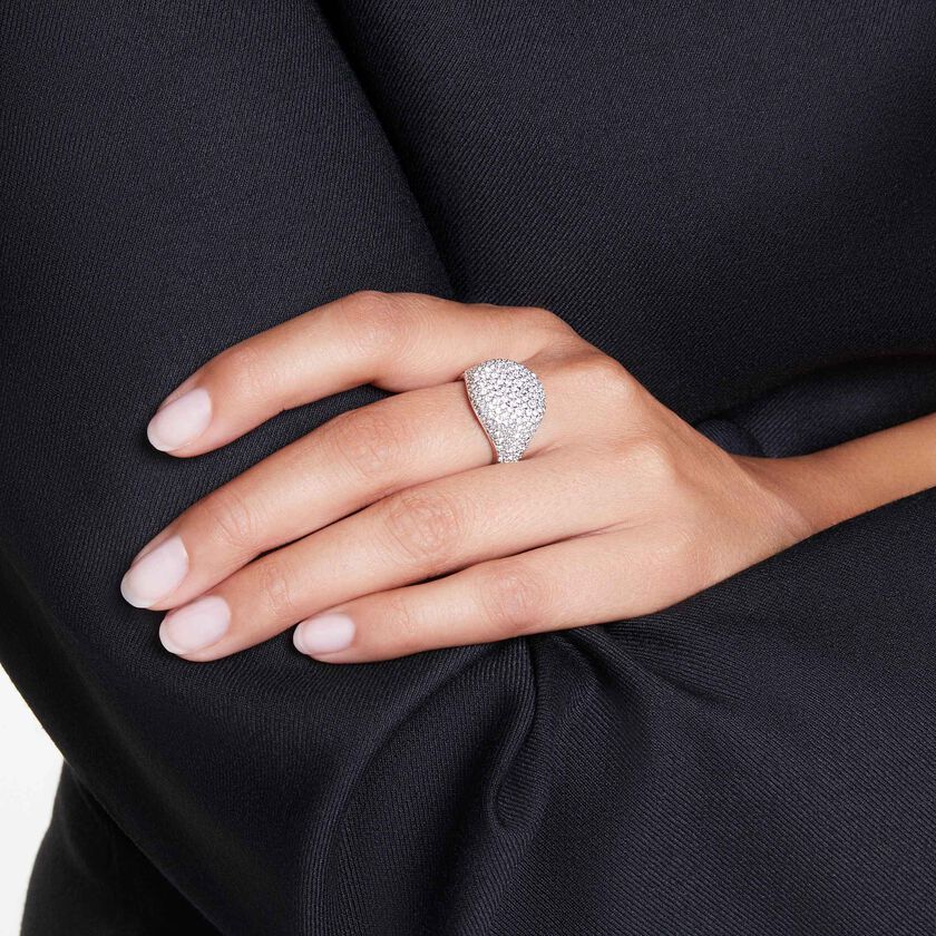 swarovski خاتم كوكتيل sublima، لون أبيض، طلاء روديوم