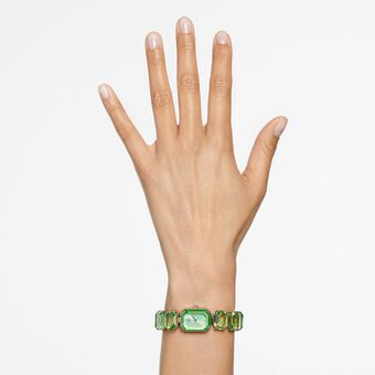 swarovski ساعة، سوار قطع مُثَمَّن، لون أخضر، لمسة نهائية بلون ذهبي شامبين