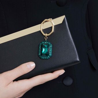 swarovski حلقة مفاتيح، قطع مثمن، لون أخضر، لمسة نهائية من معادن مختلطة