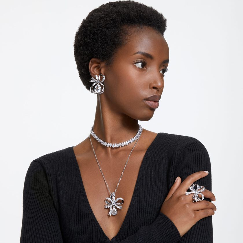 swarovski عقد matrix، قطع على شكل كمثرى، لون أبيض، طلاء روديوم
