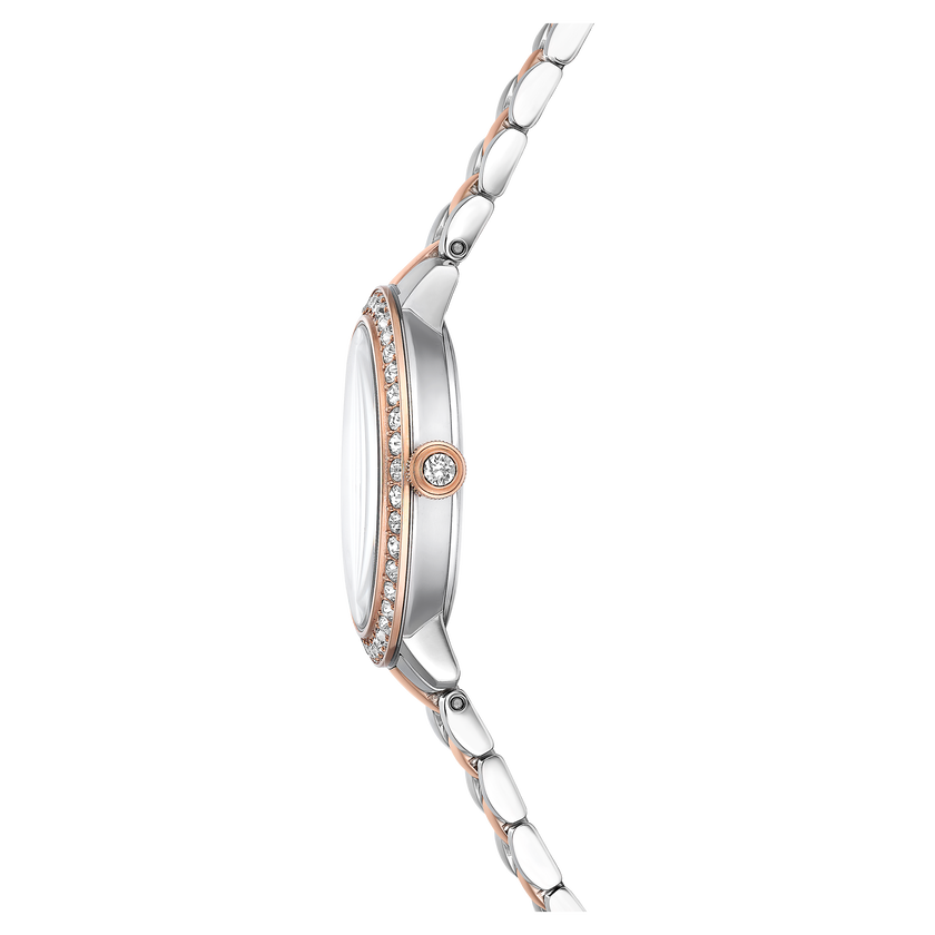 swarovski ساعة matrix بسلسلة ثلاث روابط، صناعة سويسرية، سوار معدني، لمسة نهائية بلون ذهبي وردي