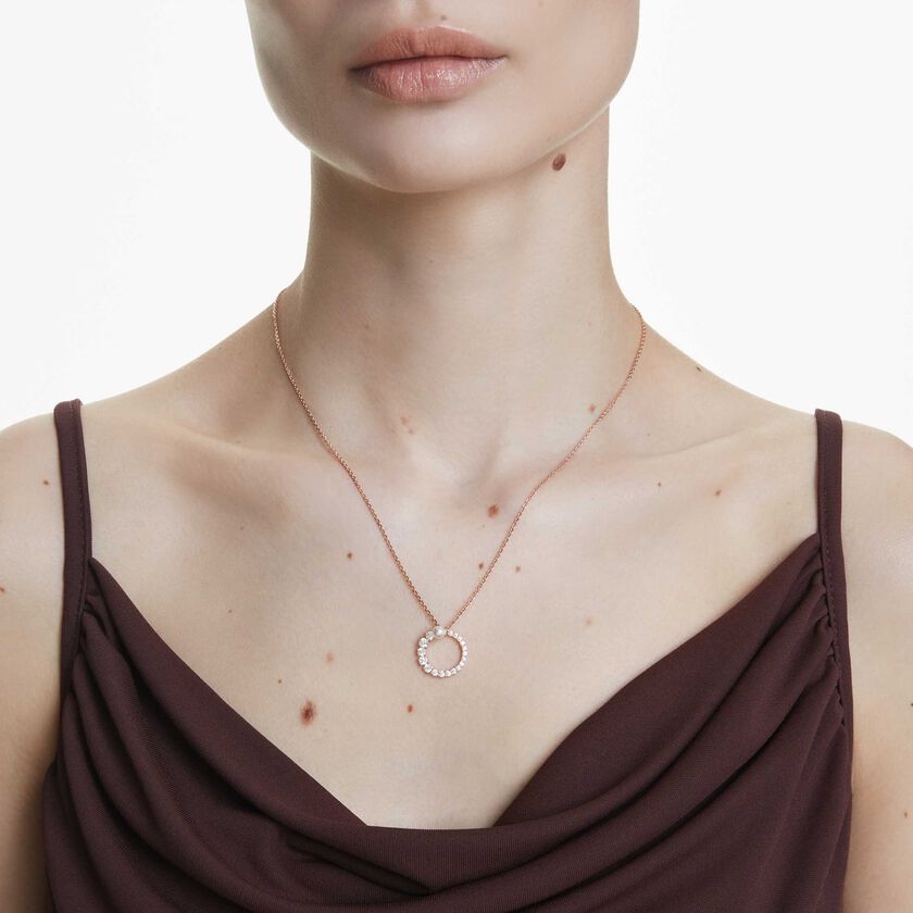 swarovski قلادة matrix، لؤلؤة كريستال، قطع مستدير، لون أبيض، طلاء باللون الذهبي الوردي