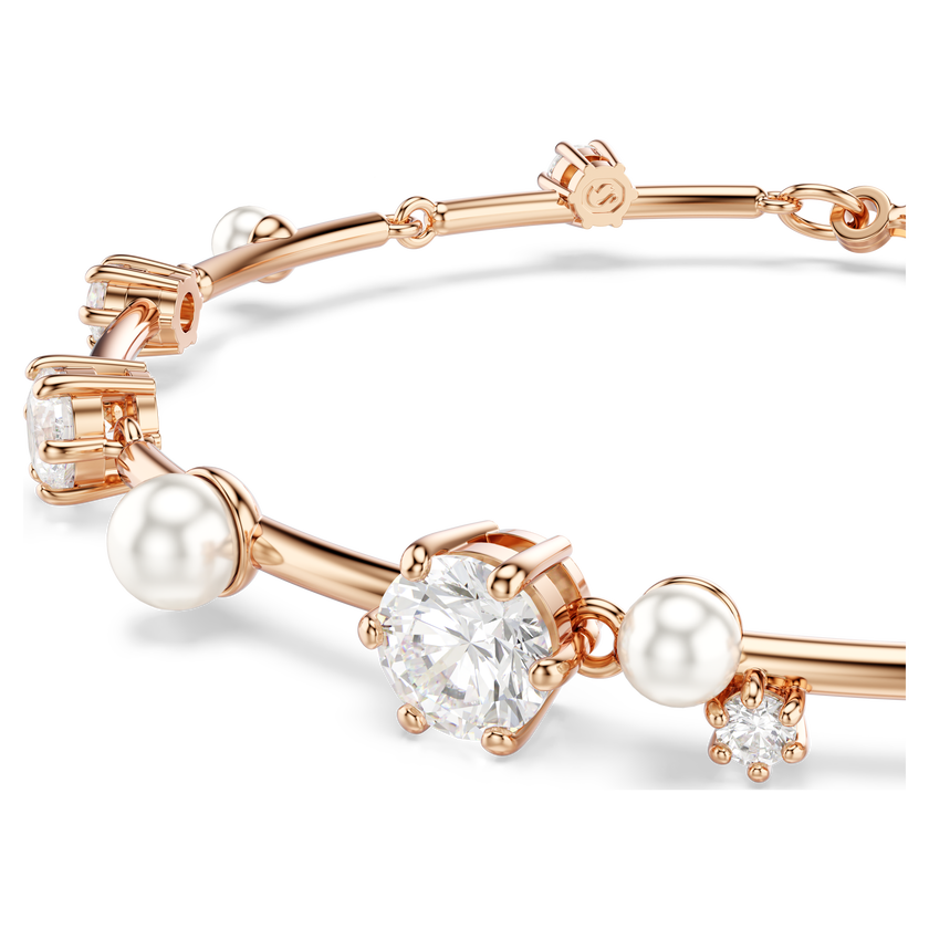 swarovski سوار constella، لؤلؤ كريستال، قطع مستدير، لون أبيض، لمسة نهائية من الذهب الوردي عيار 18 قيراط