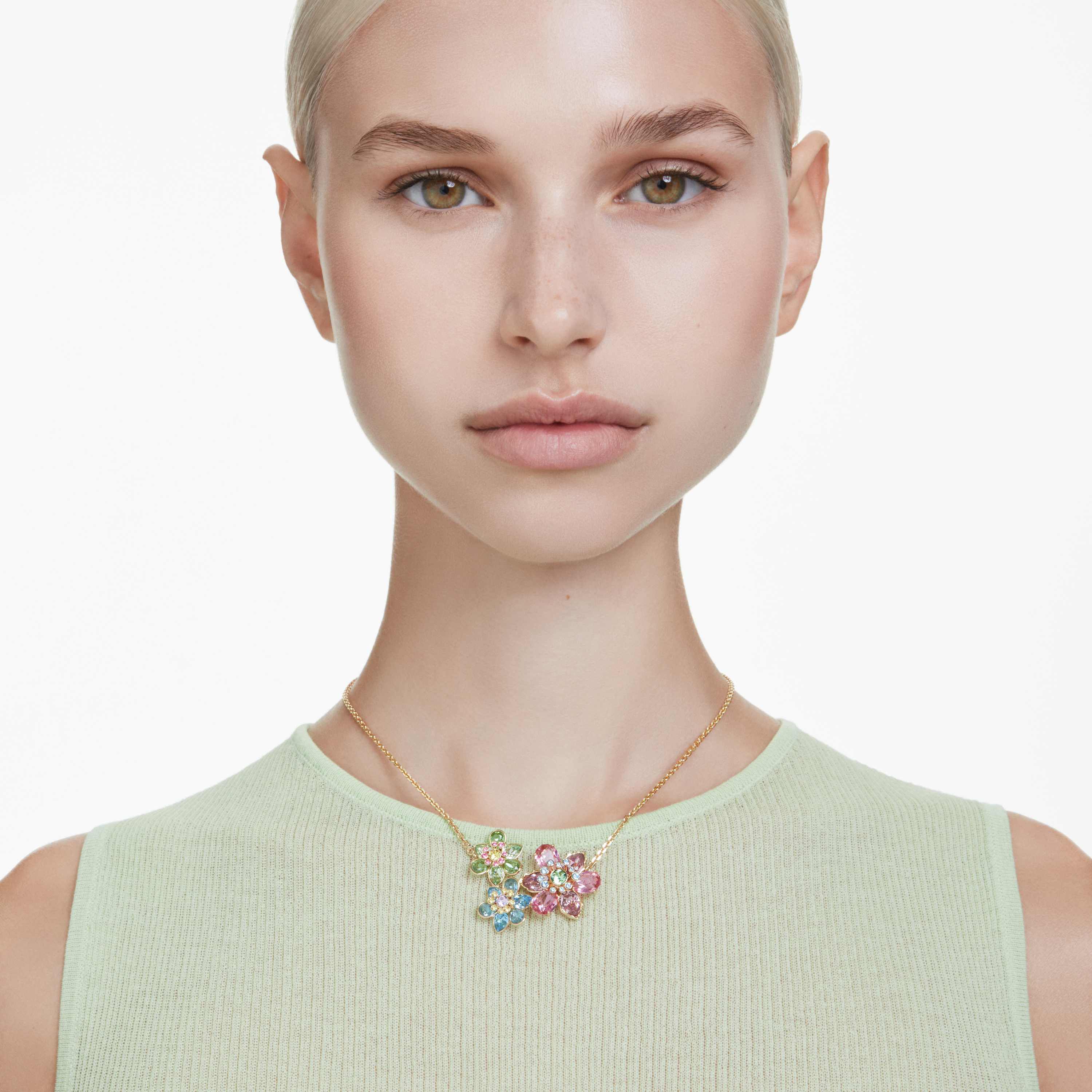 swarovski قلادة idyllia، قطع متنوع، شكل زهرة، ألوان متعددة، طلاء باللون الذهبي