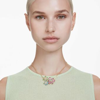 swarovski قلادة idyllia، قطع متنوع، شكل زهرة، ألوان متعددة، طلاء باللون الذهبي