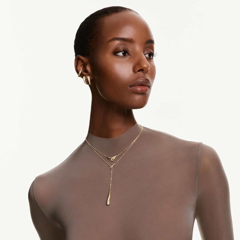 swarovski أقراط حلقية classica، قطع مستدير، لون أبيض، فضة استرليني، لمسة نهائية من الذهب عيار 18 قيراط