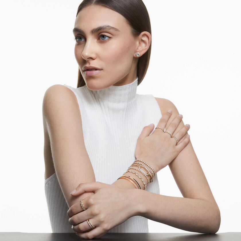 swarovski سوار تنس una angelic، قطع مستدير،   كريستالات متراصة، متوسط، لون أبيض،  طلاء ذهبي وردي