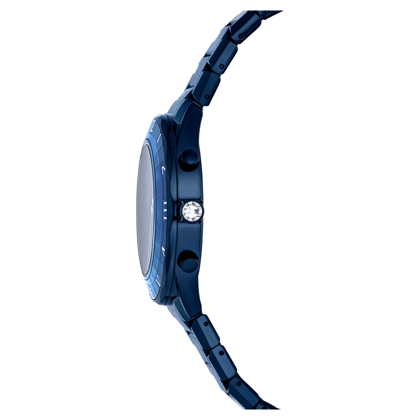 swarovski ساعة كرونوغراف dextera، قطر 39 ملم، صناعة سويسرية، سوار معدني، لون أزرق، لمسة نهائية باللون الأزرق