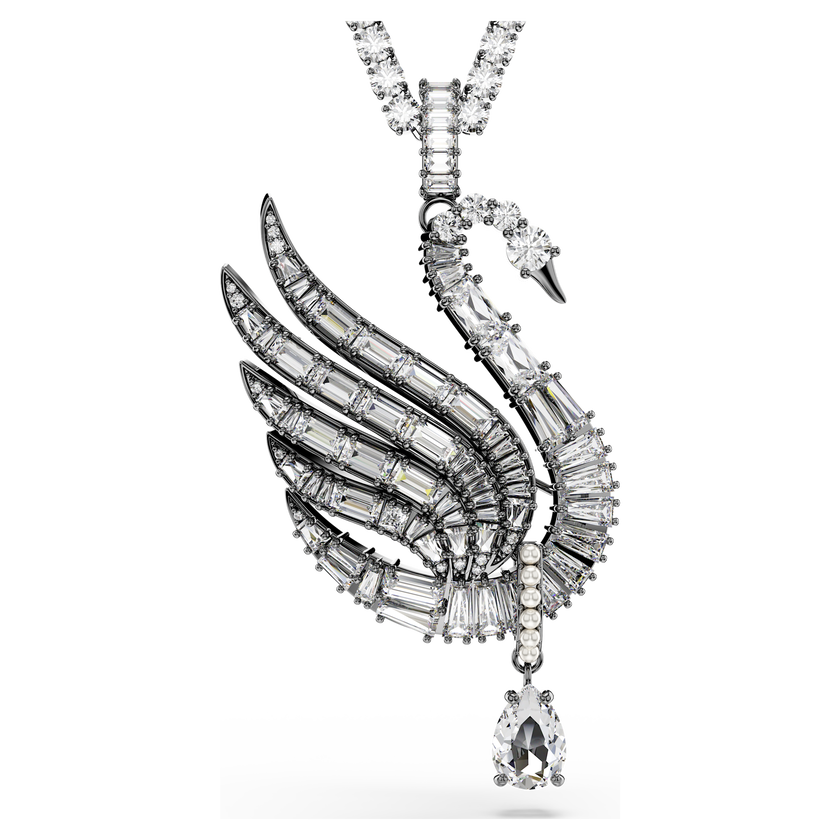 swarovski قلادة وبروش swan vienna، شكل بجعة، لون أبيض، طلاء روثينيوم