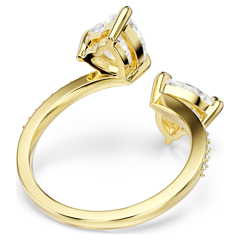 swarovski خاتم مفتوح mesmera attract، قطع على شكل قلب، صف من أحجار الكريستال الصغيرة المتراصة، شكل قلب، لون أبيض، طلاء باللون الذهبي